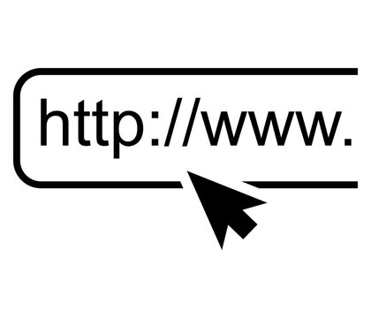 Dirección del sitio web con flecha, navegador web para buscar en Internet, página web con hipervínculo, http y URL del sitio web