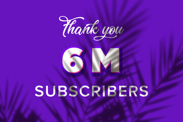 Naklejka premium 6 Million subscribers celebration greeting banner with Purple and Pink Design
