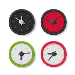 Wall-mounted round colorful 3D clock on a white background. Collection for mockup design.