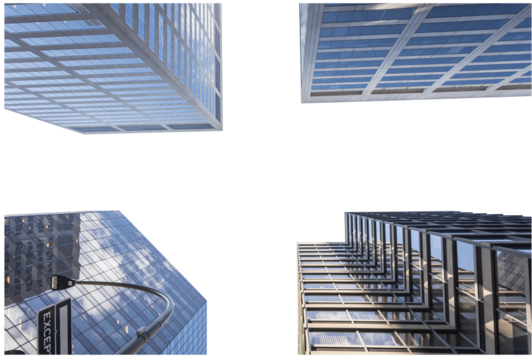 Isolated PNG cutout of a modern cityscape on a transparent background, ideal for photobashing, matte-painting, concept art