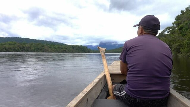 Upstream boating by Carrao river in Canaima National Park. Venezuela.
