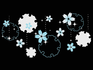 桜の花と雪輪模様の装飾　キラキラ付き　ブルー
