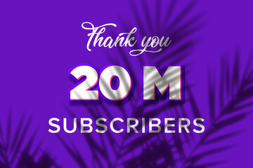 20 Million subscribers celebration greeting banner with Purple and Pink Design