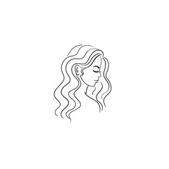 Women logo lineart template.Beauty wavy hair salon.Stock illustration.