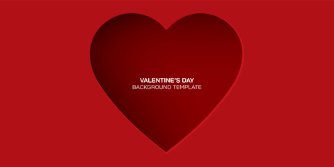 Abstract 3 dimension heart frame paper cut on red background with blank space. Valentine's day greeting card template. Red heart.