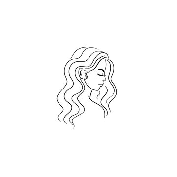 woman profile wavy hair minimalist line art clip art preview