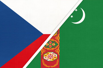 Czech Republic and Turkmenistan or Turkmenia, symbol of country. Czechia vs Turkmenistani national flags.