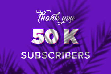 Fototapeta na wymiar 50 K subscribers celebration greeting banner with Purple and Pink Design