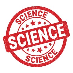 SCIENCE text written on red round stamp sign.