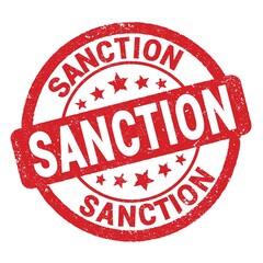 SANCTION text written on red round stamp sign.