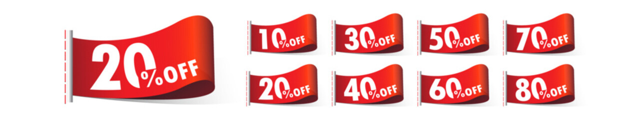 3D discount labels. Vector illustration sale label with percentage. 