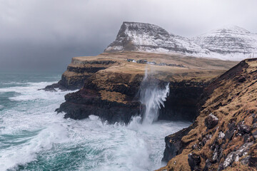 Gasadalur on a stormy winter day - Faroe Islands