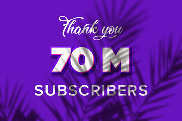 70 Million  subscribers celebration greeting banner with Purple and Pink Design