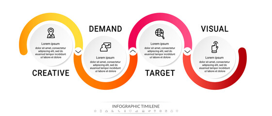 Business vector infographic design template. Circle timeline with icons and 4 four arrows or steps. Used for process diagram, presentations, workflow layout, info graph, banner, flow chart