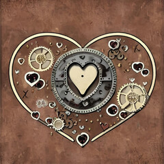 Valentine card created with the help of artificial intelligence in the style of steampunk. Trace