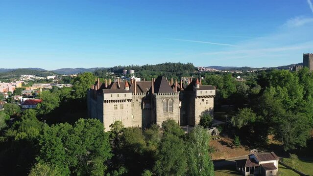 Guimaraes Castle and Palace of the Dukes of Braganza , Europe, Portugal, North, in summer on a sunny day.