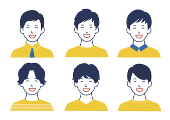 にっこり笑顔の男性アイコンセット ヘアスタイル色々バリエーション 黄色B