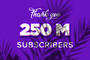 250 Million  subscribers celebration greeting banner with Purple and Pink Design