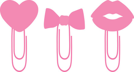 Set paperclip bookmark Valentines vector illustration