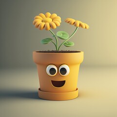 Cute Cartoon Yellow Flower Character (Generative AI)
