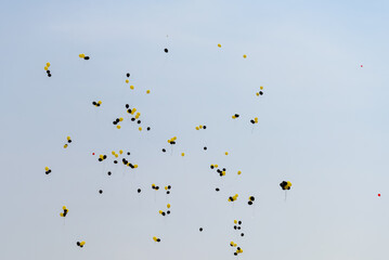 Fototapeta na wymiar Many balloons in the blue sky.
