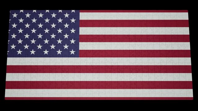 Six different clips to collect puzzle pieces in which the flag of United States appears Isolated by Alpha channel (transparent background) to enhance any animation movie or Cinematic clips or film 