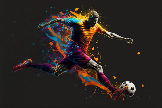 Captivating and Dynamic Illustration of a Soccer Player Showcasing Their Skills in a High-energy Game Action (AI Generated)