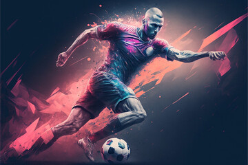Captivating and Dynamic Illustration of a Soccer Player Showcasing Their Skills in a High-energy Game Action (AI Generated) - obrazy, fototapety, plakaty