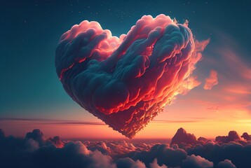 Heart floating in the sky. Valentine day concept. Generative AI
