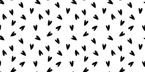 Love heart seamless pattern illustration on transparent background. Trendy hand-drawn doodle seamless pattern with hearts. Valentine's day holiday backdrop texture. PNG image
