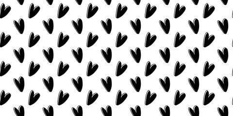 Fototapeta na wymiar Love heart seamless pattern illustration on transparent background. Trendy hand-drawn doodle seamless pattern with hearts. Valentine's day holiday backdrop texture. PNG image