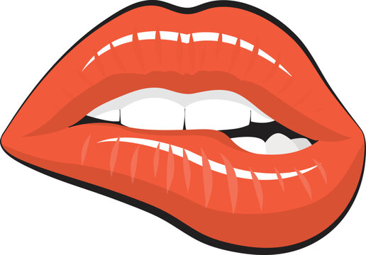 Red Lip Biting vector illustration, woman Lips Clipart