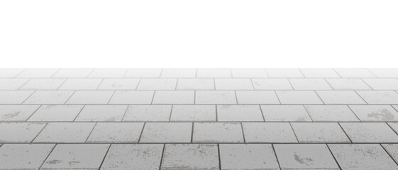 Vanishing perspective concrete interlocking block pavement vector background with texture. Tile floor surface. City street road or walkway with grid stone pattern. Patio exterior. Panoramic landscape