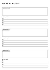 Minimal Long Term Goals Template Sheet, Digital Planner Template Sheet. Modern Planner Page Template