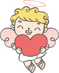cute happy Valentine love cupid boy curly hair with arrow cartoon doodle hand drawing