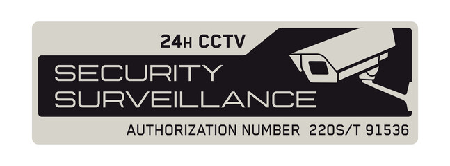 Security surveillance sticker. CCTV, closed circuit television video vector decal.