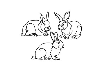 Chinese Lunar New Year 2023, year of the rabbit - modern style linear rabbits illustrations. Collection of icons
