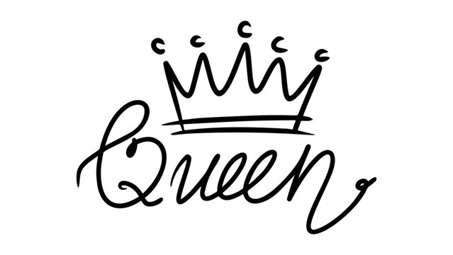 QUEEN. Lettering typography script text with crown for poster, vector design banner. Modern calligraphy script queen. Hand drawn calligraphy word - queen. Print for tee shirt.
