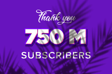 750 Million  subscribers celebration greeting banner with Purple and Pink Design