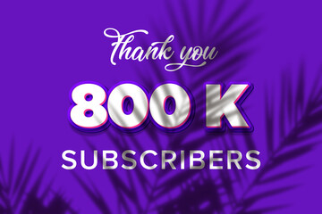 800 K  subscribers celebration greeting banner with Purple and Pink Design