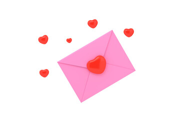 3D. Happy Valentine's Day, Valentine's day letter with hearts flying way, red heart balloons, love Inside concept.