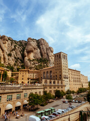 View of the mountains and church in Montserrat, Barcelona, Spain.