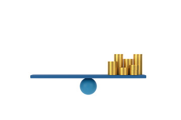 3D. golden coin on balancing scale. business finance concept.