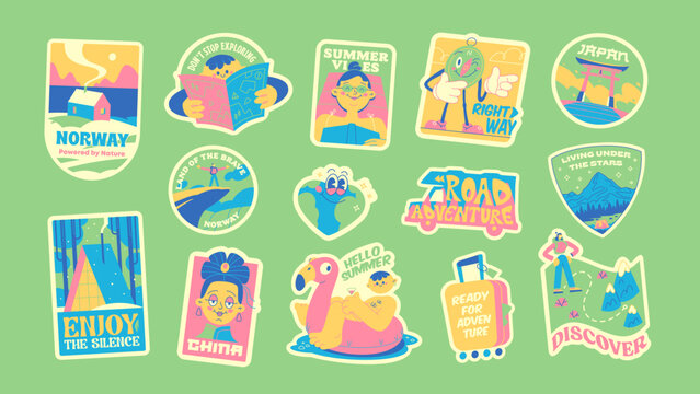 Travel Vector Retro Stickers Pack