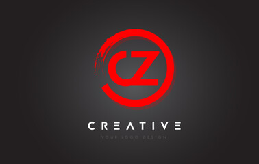 Red CZ Circular Letter Logo with Circle Brush Design and Black Background.