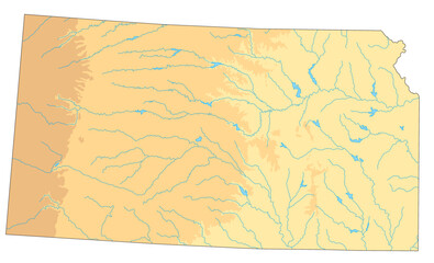 High detailed Kansas physical map.