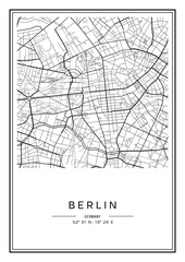 Black and white printable Berlin city map, poster design, vector illistration.