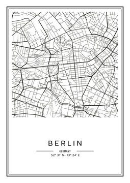 Black and white printable Berlin city map, poster design, vector illistration.