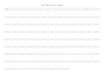 Note, scheduler, diary, planner document template illustration. 100 Day Challenge.