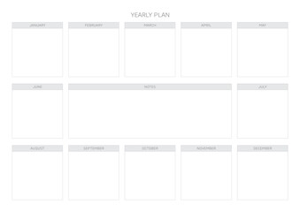 A year goal plan template with a simple and minimal style. Note, scheduler, diary, calendar planner document template illustration.